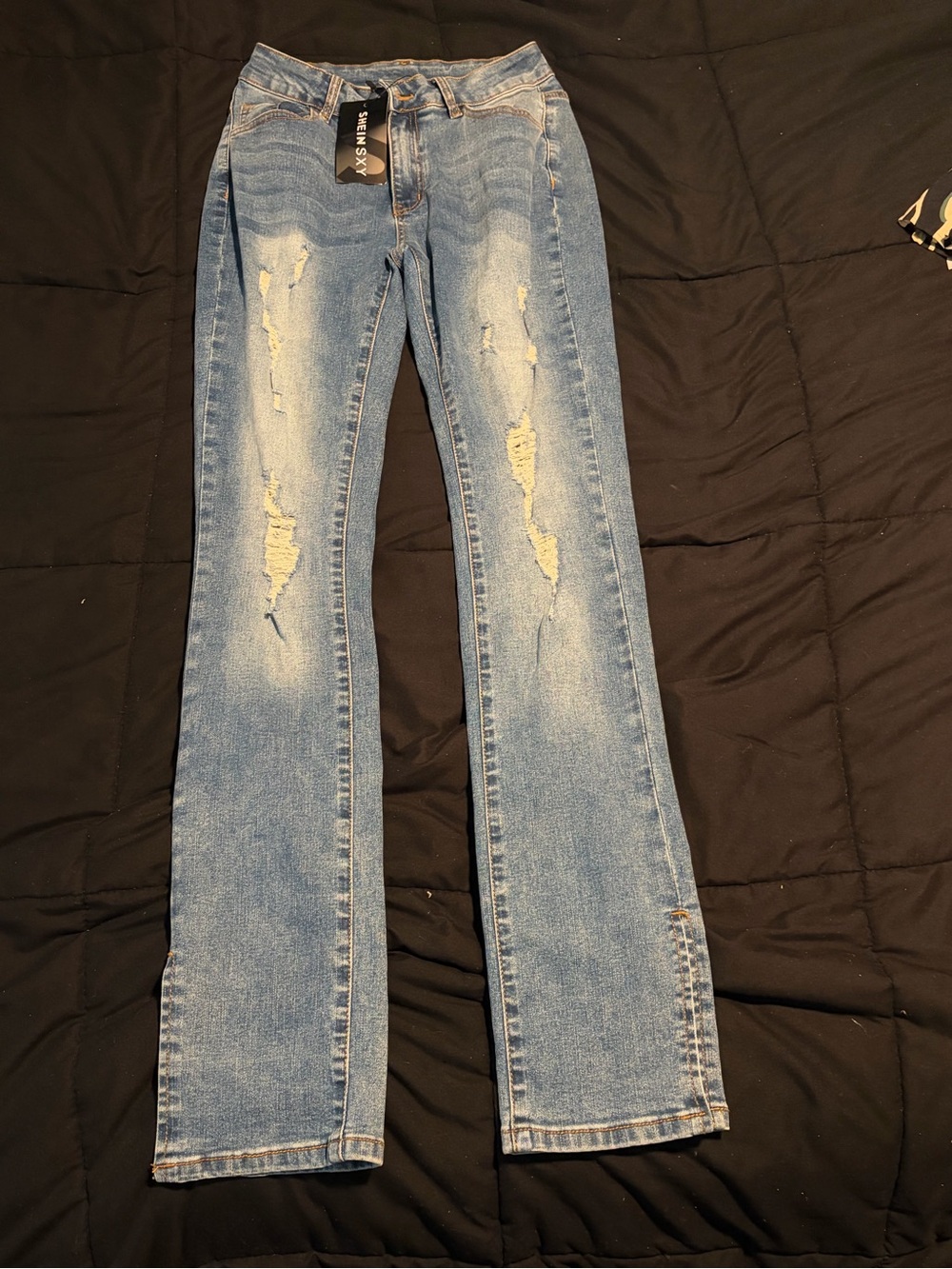 SHEIN Light Blue Distressed Flare Jeans